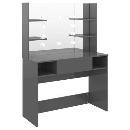 Makeup Table with LED Lights 100x40x135 cm MDF Shining Grey - Bend