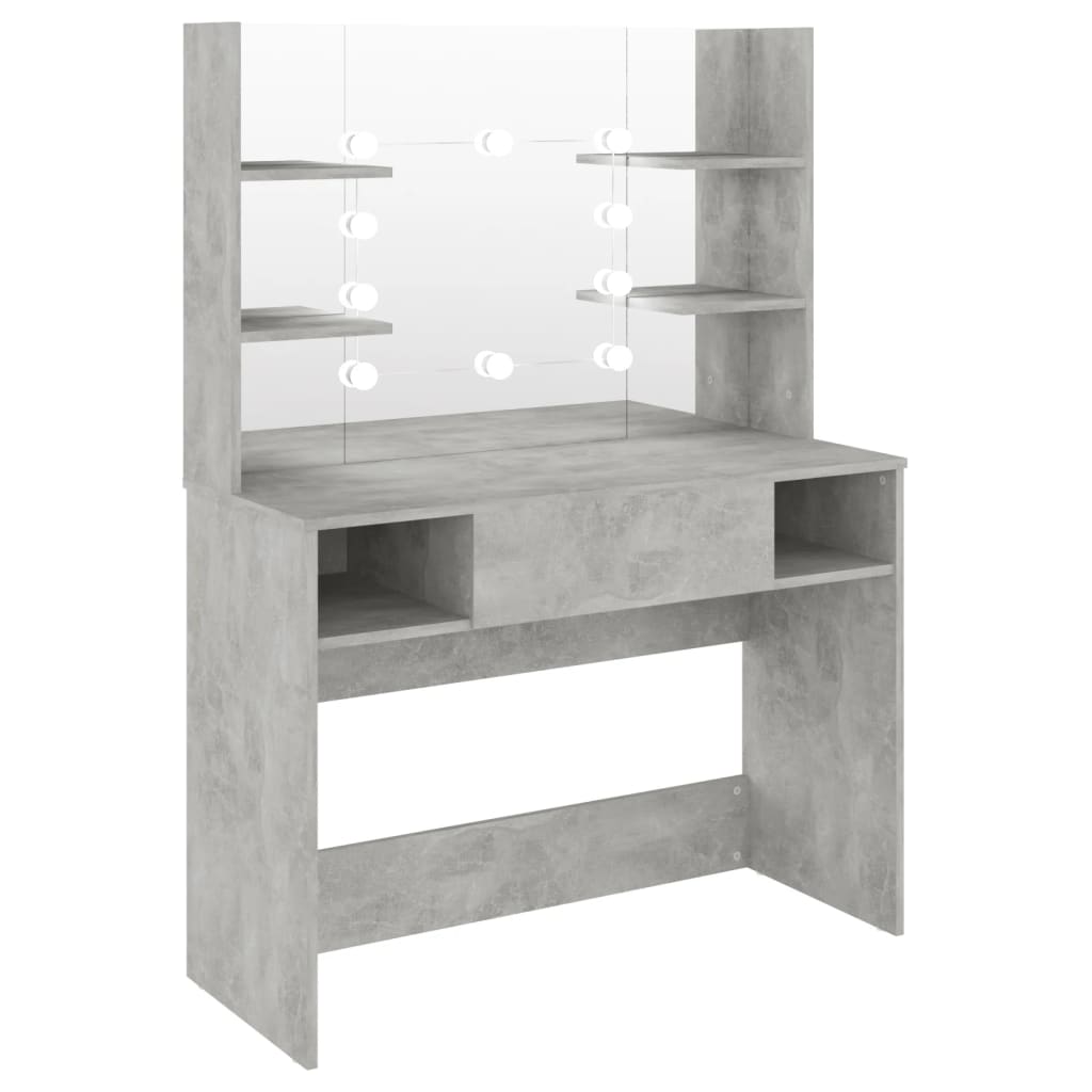 Makeup Table with LED Lights 100x40x135 cm MDF Concrete Grey - Bend