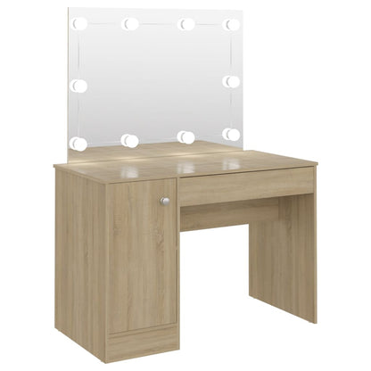 Makeup Table with LED Lights 110x55x145 cm MDF Oak - Bend