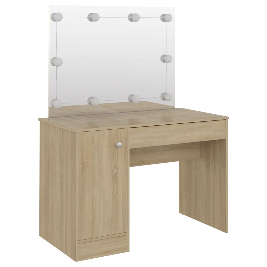 Makeup Table with LED Lights 110x55x145 cm MDF Oak - Bend