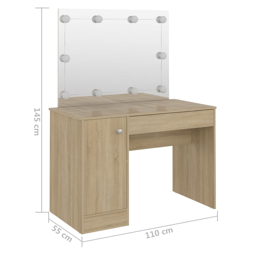 Makeup Table with LED Lights 110x55x145 cm MDF Oak - Bend