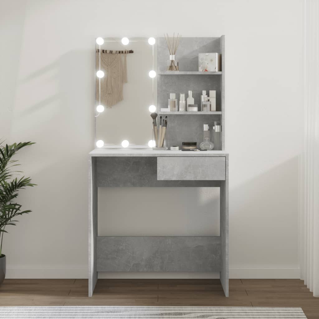 Dressing Table with LED Concrete Grey 74.5x40x141 cm - Bend