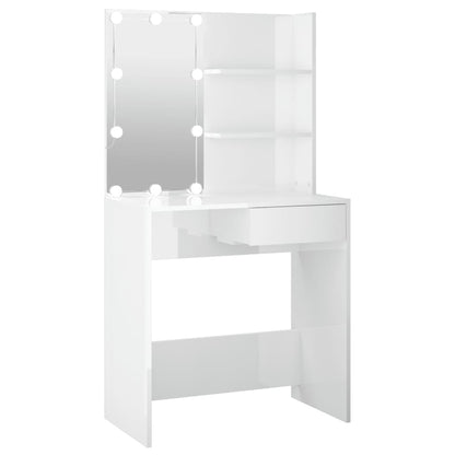 Dressing Table with LED High Gloss White 74.5x40x141 cm - Bend