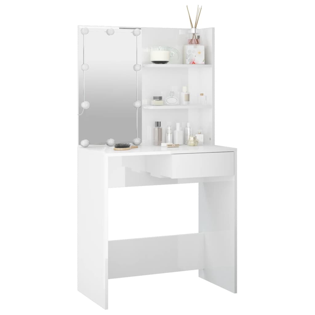 Dressing Table with LED High Gloss White 74.5x40x141 cm - Bend