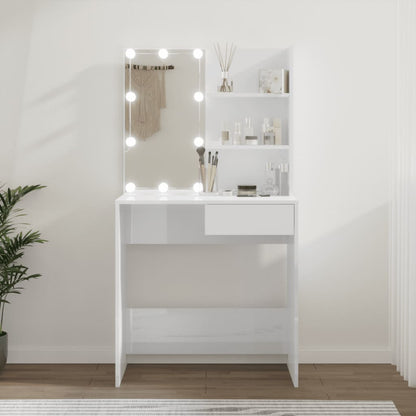 Dressing Table with LED High Gloss White 74.5x40x141 cm - Bend