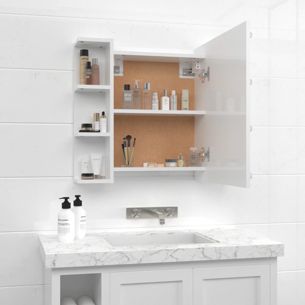 Mirror Cabinet with LED High Gloss White 70x16.5x60 cm - Bend