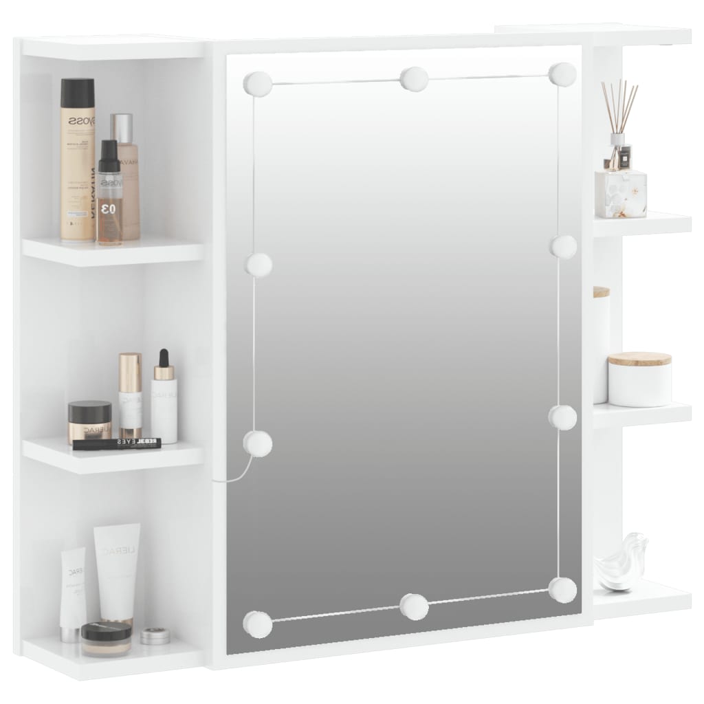 Mirror Cabinet with LED High Gloss White 70x16.5x60 cm - Bend