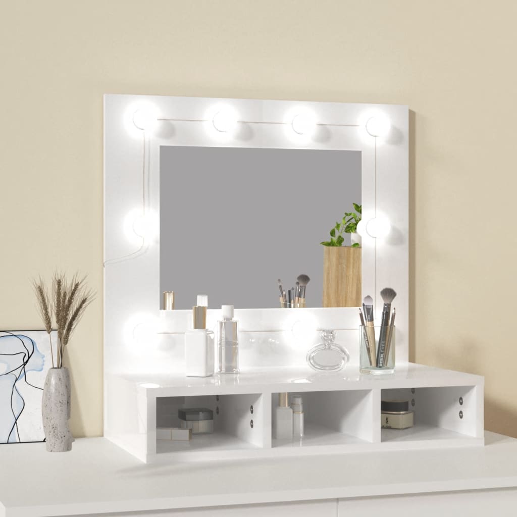 Mirror Cabinet with LED High Gloss White 60x31.5x62 cm - Bend