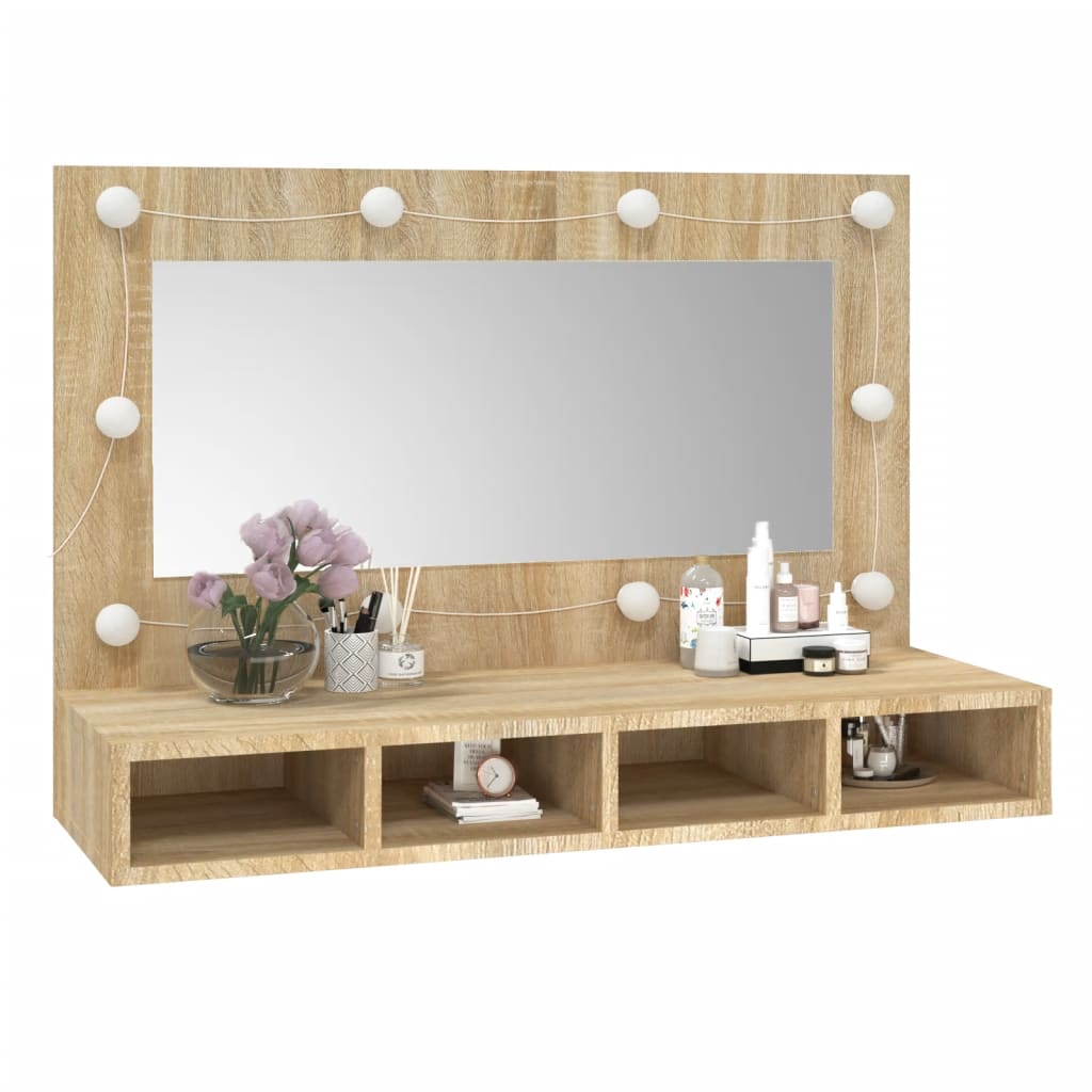 Mirror Cabinet with LED Sonoma Oak 90x31.5x62 cm - Bend