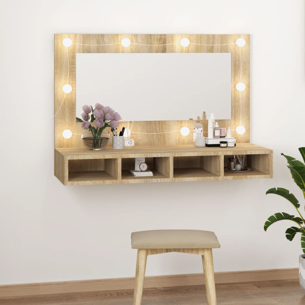 Mirror Cabinet with LED Sonoma Oak 90x31.5x62 cm - Bend