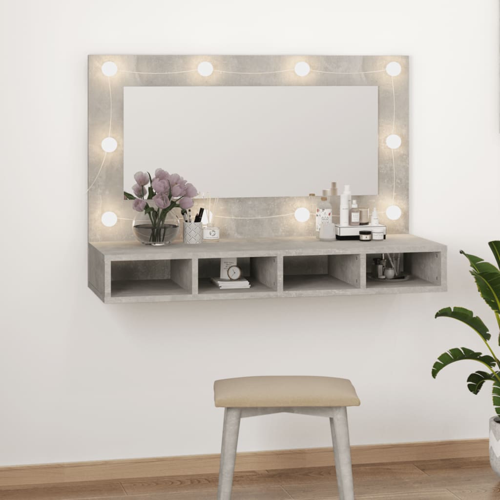 Mirror Cabinet with LED Concrete Grey 90x31.5x62 cm - Bend