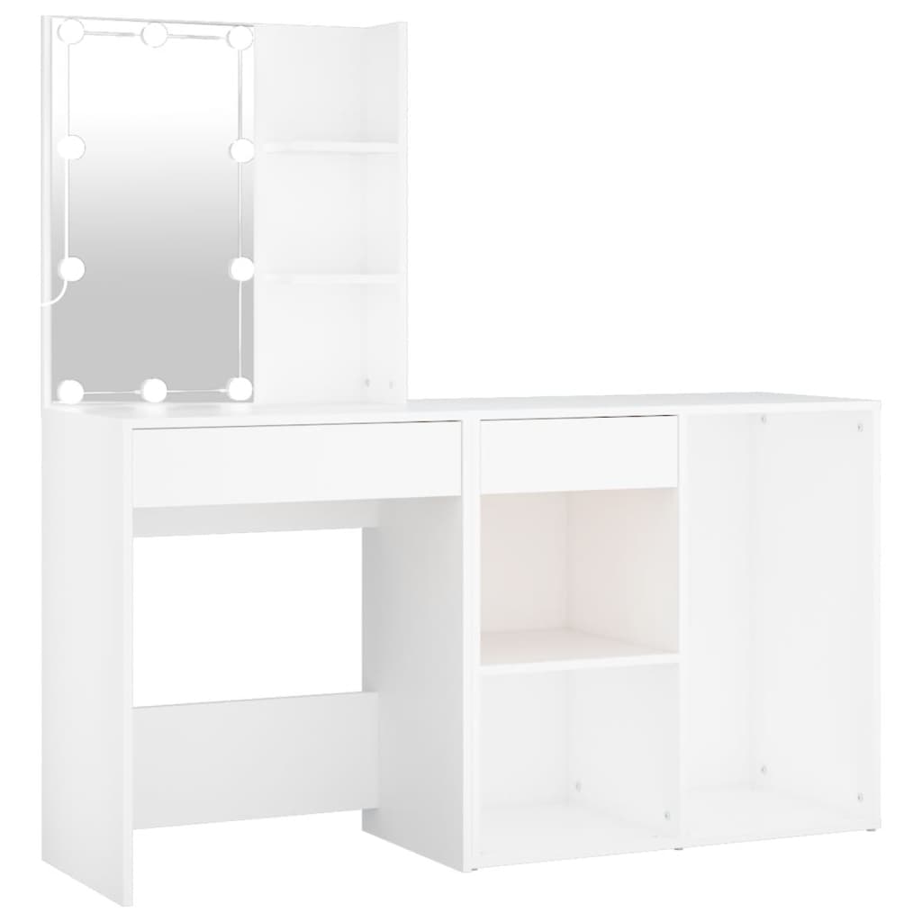 LED Dressing Table with Cabinet White Engineered Wood - Bend