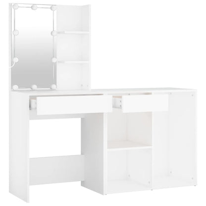 LED Dressing Table with Cabinet White Engineered Wood - Bend