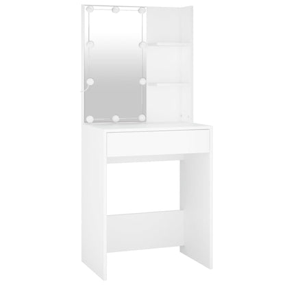 LED Dressing Table with Cabinet White Engineered Wood - Bend