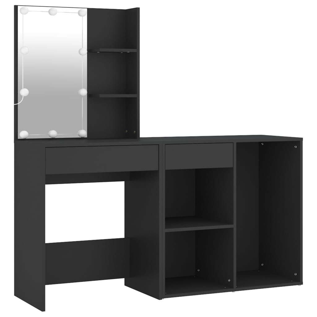 LED Dressing Table with Cabinet Black Engineered Wood - Bend