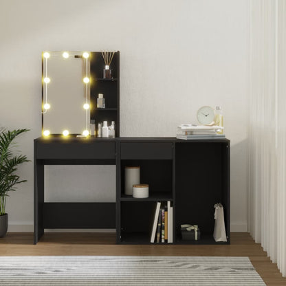 LED Dressing Table with Cabinet Black Engineered Wood - Bend