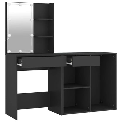 LED Dressing Table with Cabinet Black Engineered Wood - Bend