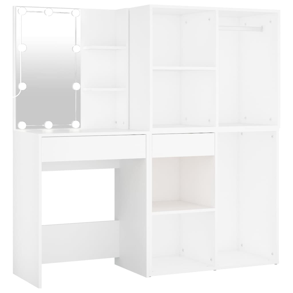 LED Dressing Table with 2 Cabinets White Engineered Wood - Bend