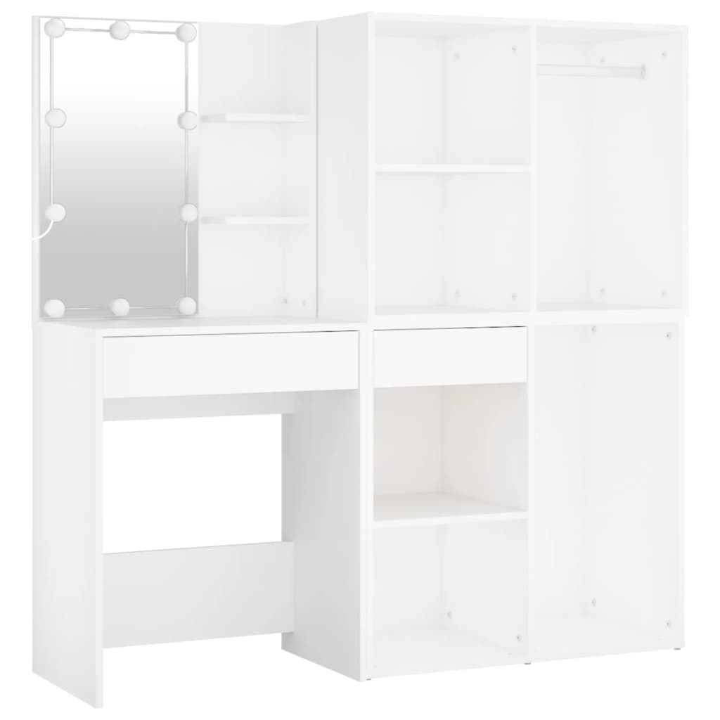 LED Dressing Table with 2 Cabinets White Engineered Wood - Bend