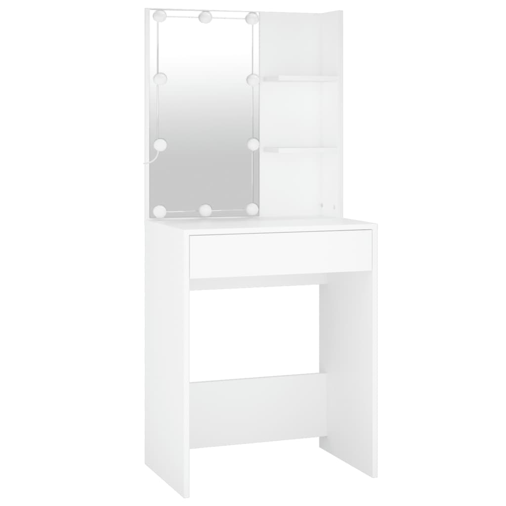 LED Dressing Table with 2 Cabinets White Engineered Wood - Bend