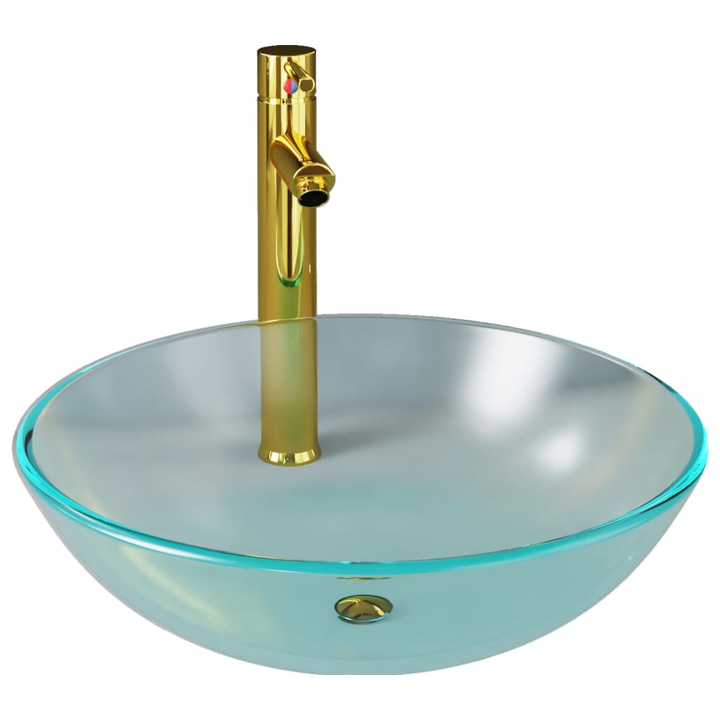 Tempered Glass Bathroom Sink with Tap and Push Drain - Frosted