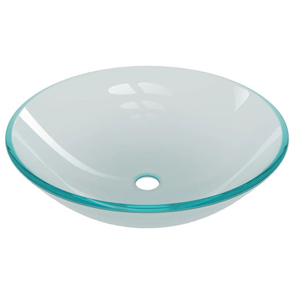 Tempered Glass Bathroom Sink with Tap and Push Drain - Frosted