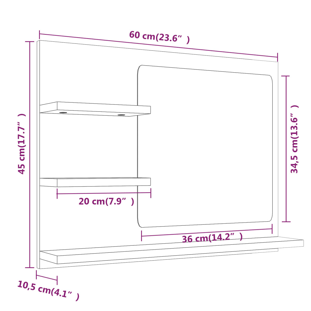 Bathroom Mirror Engineered Wood in Various Colors and Sizes