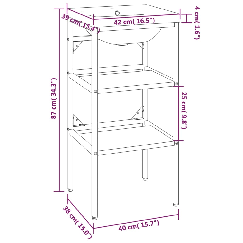 Bathroom Washbasin Frame with Built-in Basin White Iron