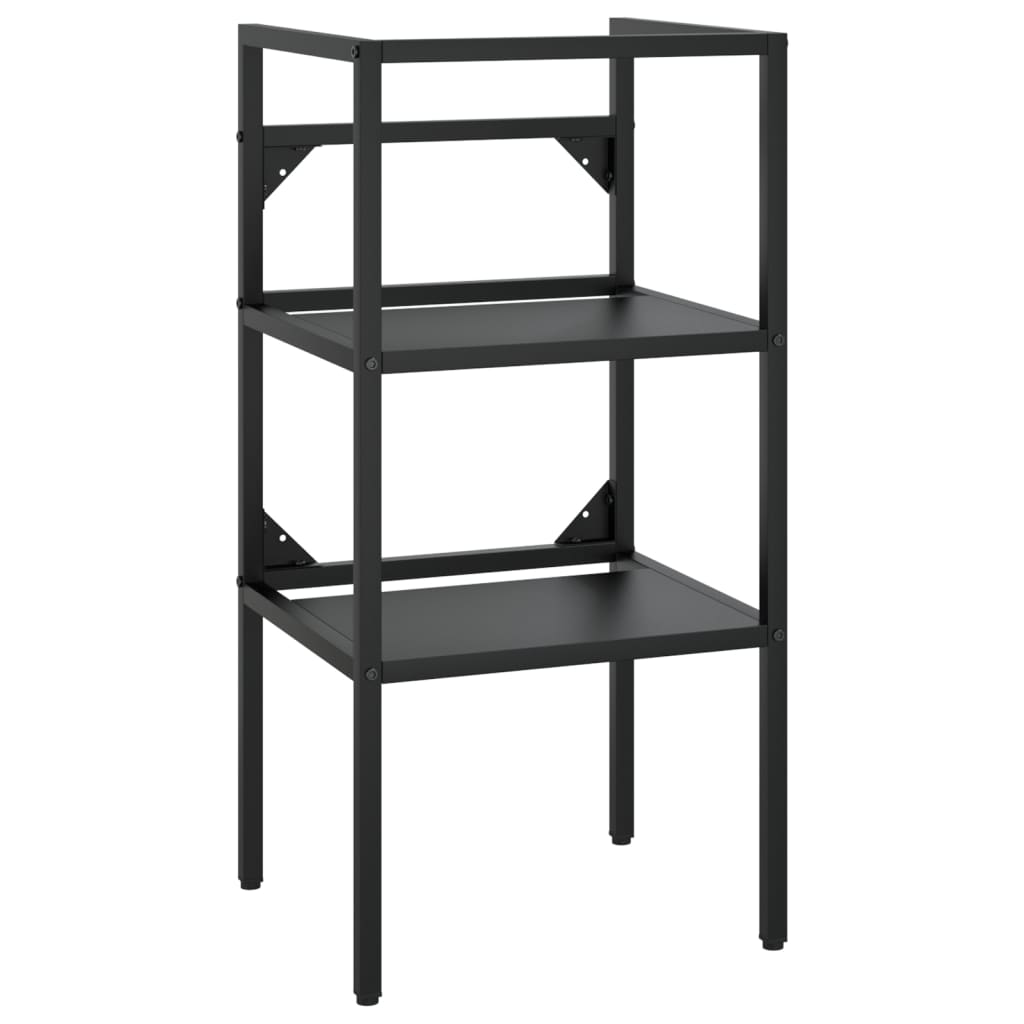 Tall Washbasin Frame with Built-in Basin, Black Iron - With Shelves