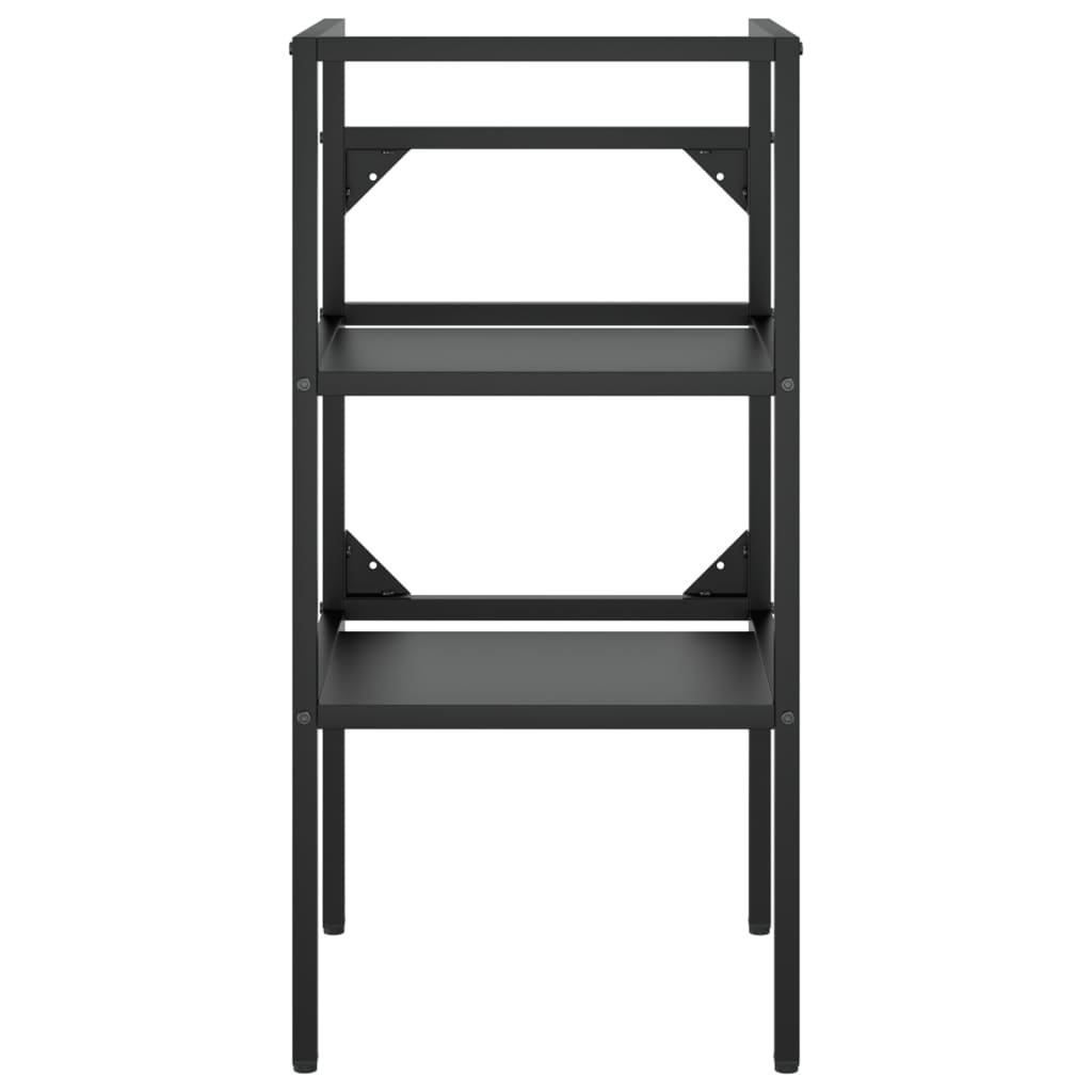 Tall Washbasin Frame with Built-in Basin, Black Iron - With Shelves