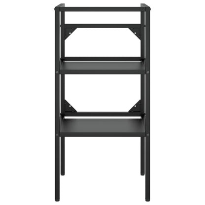 Tall Washbasin Frame with Built-in Basin, Black Iron - With Shelves