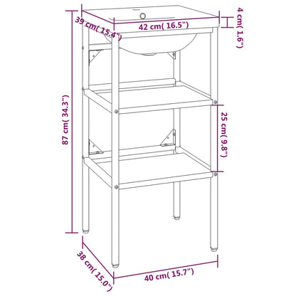 Tall Washbasin Frame with Built-in Basin, Black Iron - With Shelves