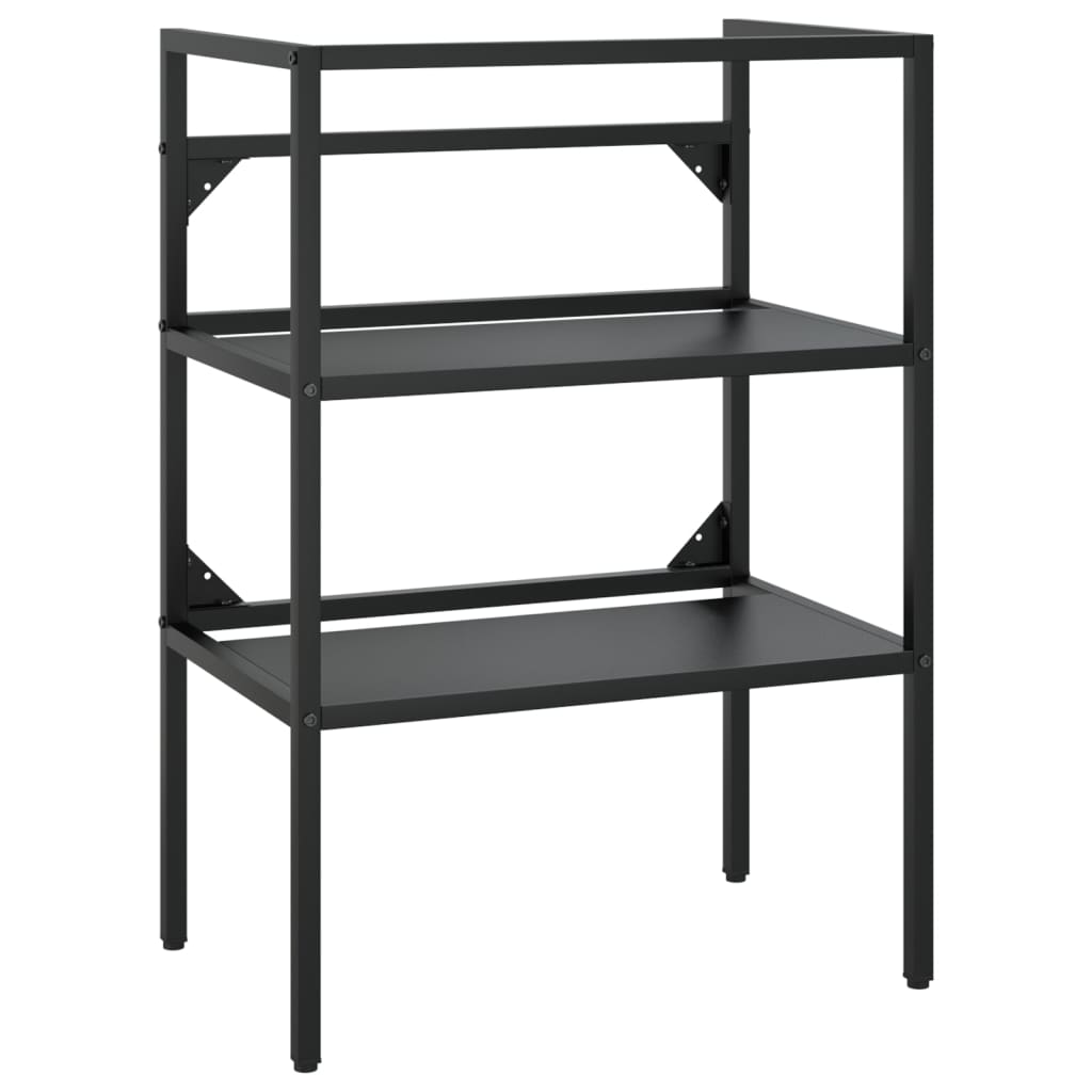 Medium Washbasin Frame with Built-in Basin, Black Iron - With Shelves