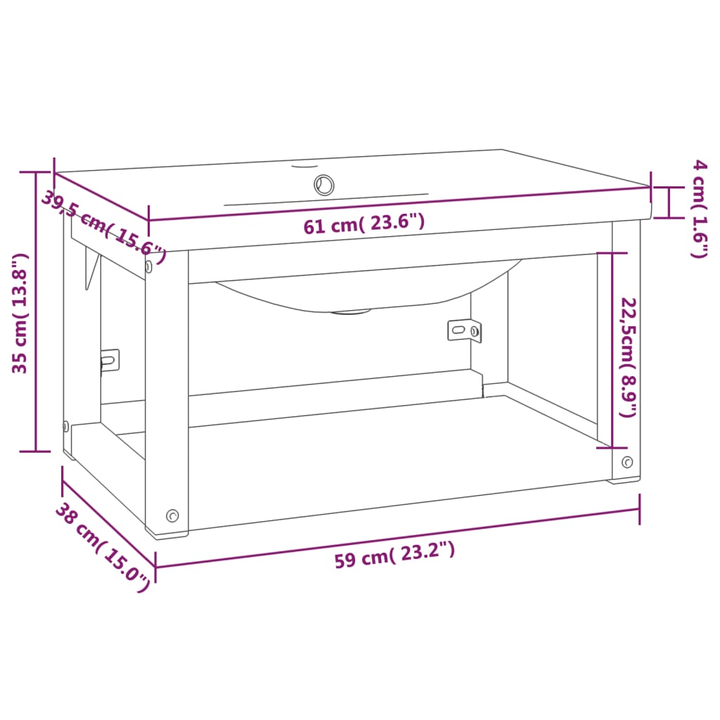 Bathroom Washbasin Frame with Built-in Basin White Iron