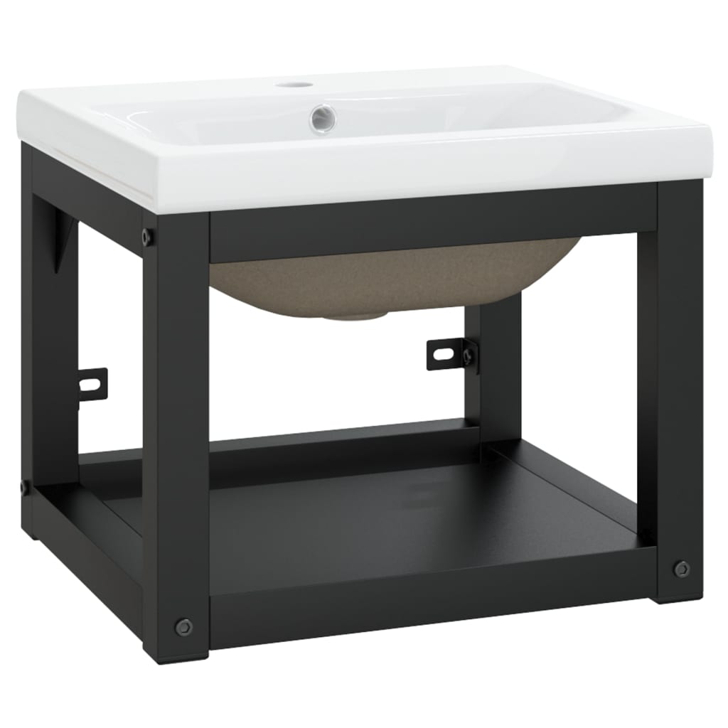 Floating Washbasin Frame with Built-in Basin, Black Iron - Small