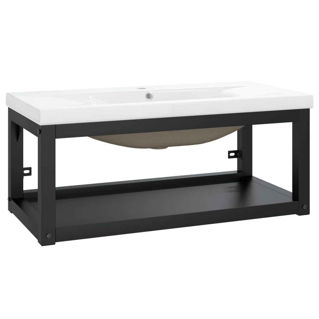 Floating Washbasin Frame with Built-in Basin, Black Iron - Large