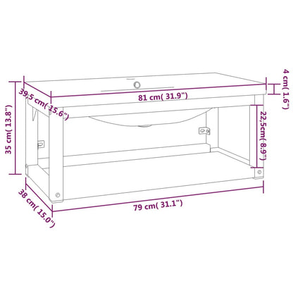 Floating Washbasin Frame with Built-in Basin, Black Iron - Large