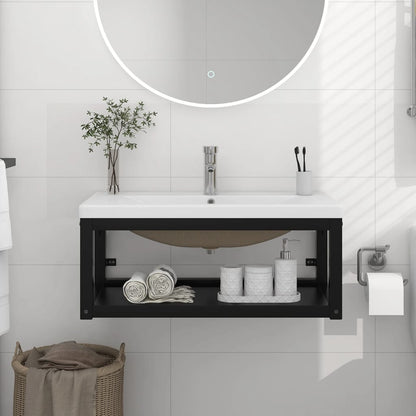 Floating Washbasin Frame with Built-in Basin, Black Iron - Large