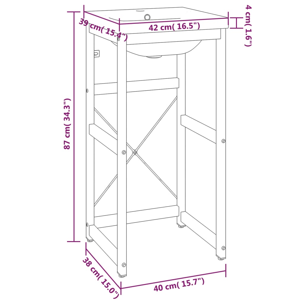 Bathroom Washbasin Frame with Built-in Basin White Iron