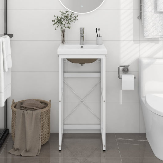 Bathroom Washbasin Frame with Built-in Basin White Iron