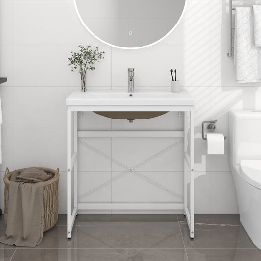 Bathroom Washbasin Frame with Built-in Basin White Iron