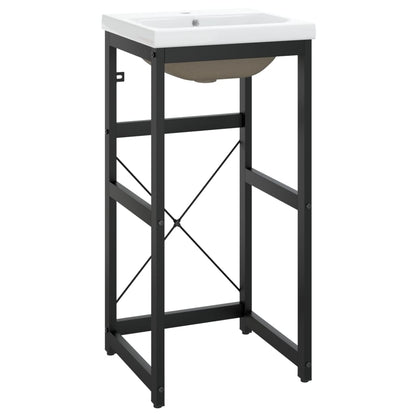 Tall Washbasin Frame with Built-in Basin, Black Iron - No Shelves