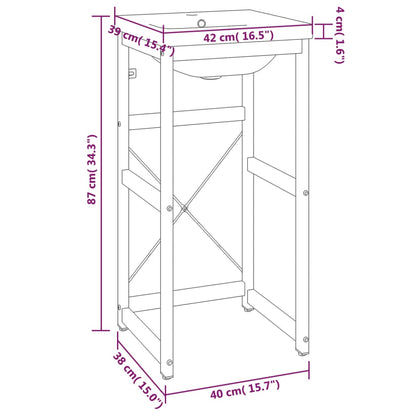 Tall Washbasin Frame with Built-in Basin, Black Iron - No Shelves