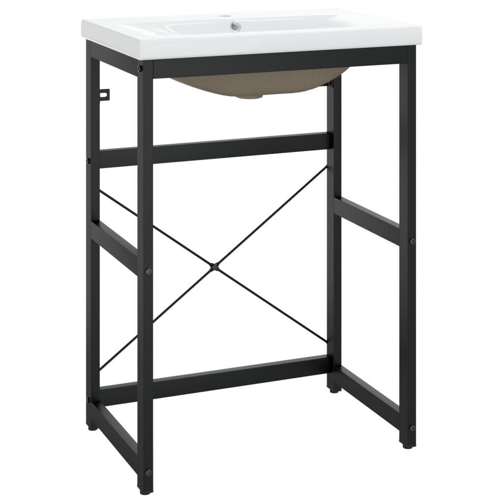 Medium Washbasin Frame with Built-in Basin, Black Iron - No Shelves