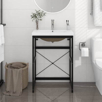 Medium Washbasin Frame with Built-in Basin, Black Iron - No Shelves