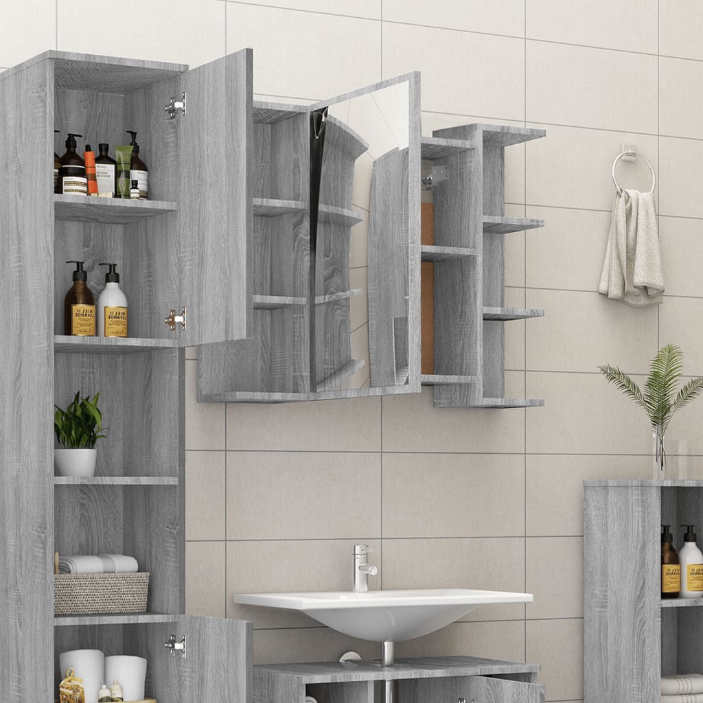 Bathroom Mirror Cabinet Grey Sonoma 80x20.5x64cm Engineered Wood