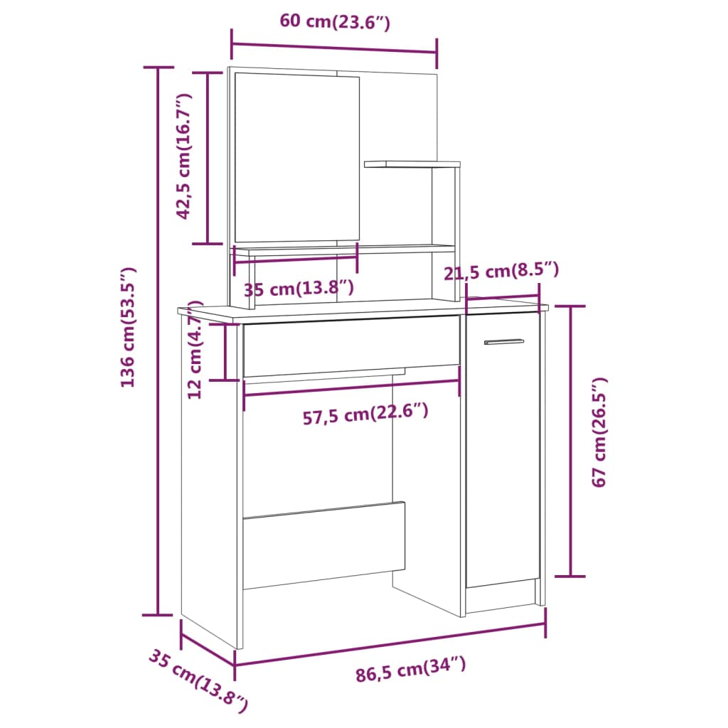 Dressing Table with Mirror Black 86.5x35x136 cm - Bend