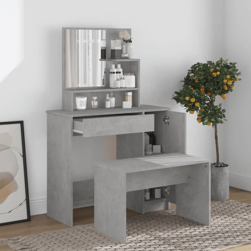 Dressing Table with Mirror Concrete Grey 86.5x35x136 cm - Bend