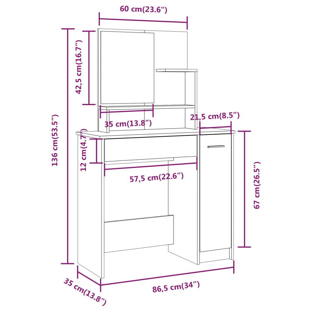 Dressing Table with Mirror Concrete Grey 86.5x35x136 cm - Bend