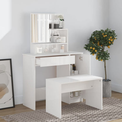 Dressing Table with Mirror High Gloss White 86.5x35x136 cm - Bend